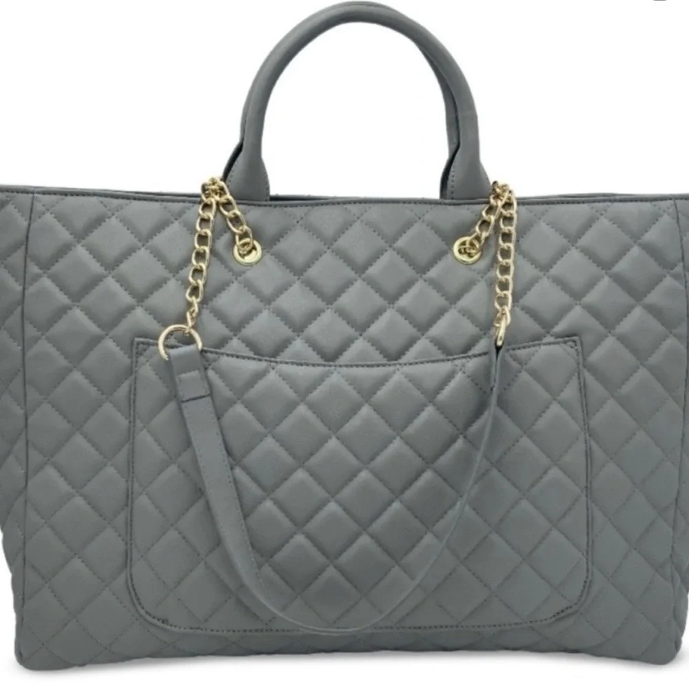 Gilda Paris Gray Quilted Tote Bag NWT Retail $199 - Picture 4 of 5